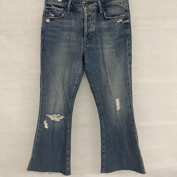 MOTHER Denim - Mother Jeans 25 The Nomad Crop Fray Hem Distressed Twice As Nice Button Fly Blue